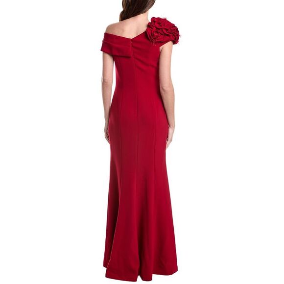 Teri Jon By Rickie Freeman WomensCrepe Asymmetrical Flower & Feather Shoulder
